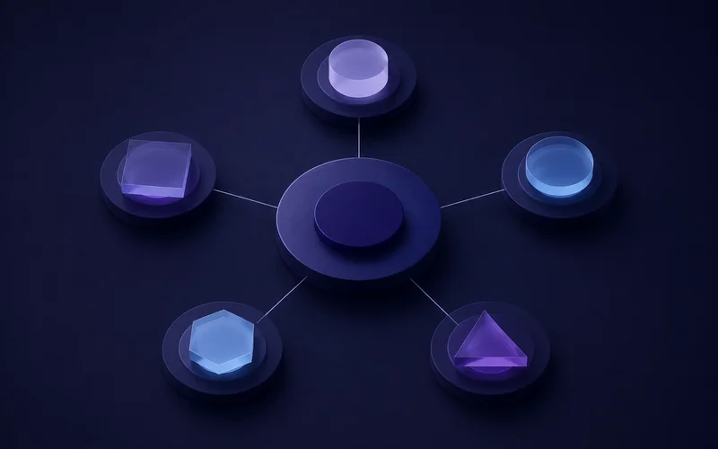 Radial diagram of five assessment areas around a central node