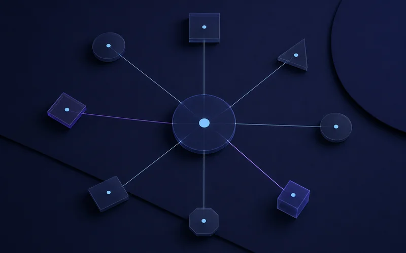 Third-party source markers around a central brand node, some agreeing and some conflicting