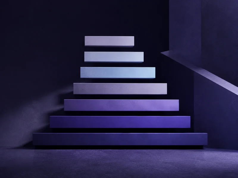 Abstract prioritised roadmap of stacked task bars with foundational items emphasised